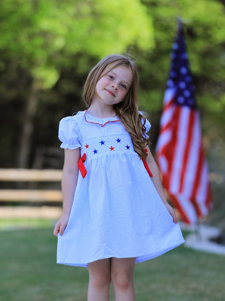 Rylee Faith Designs - Wholesale Dress - Kids - 4th of july Boys' Smocking Star Embroidered Dress