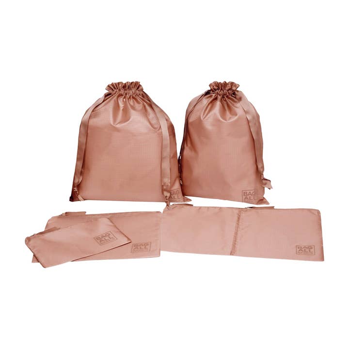 Set di Borse da Viaggio in Nylon Riciclato, confezione da 5, Rosa/Rosa Cipria per la vendita all'ingrosso da parte di Bag-All