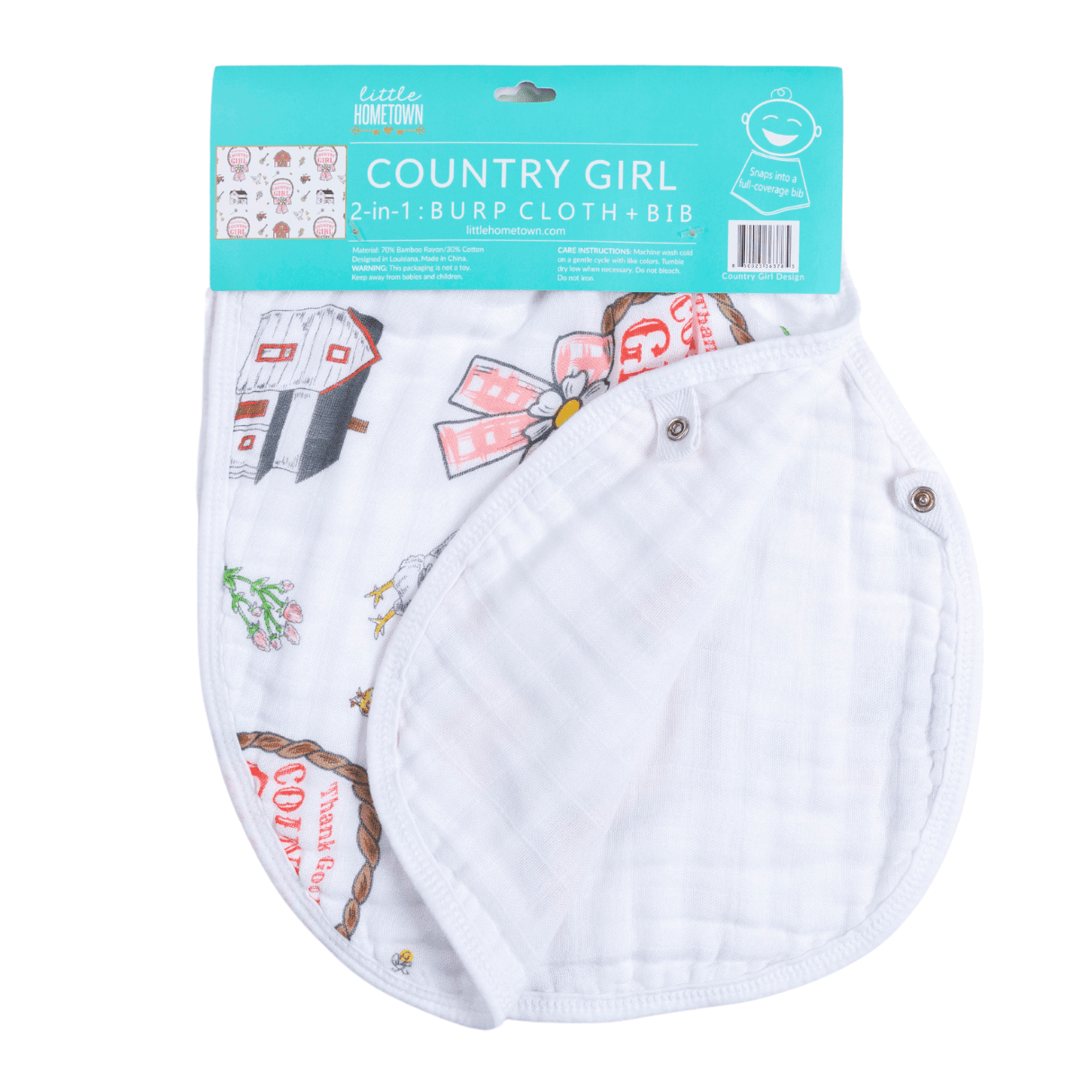 Little Hometown - Wholesale Burp Cloth Set - Baby - Country Girl 2 in 1 Burp Cloth and Bib Combo3
