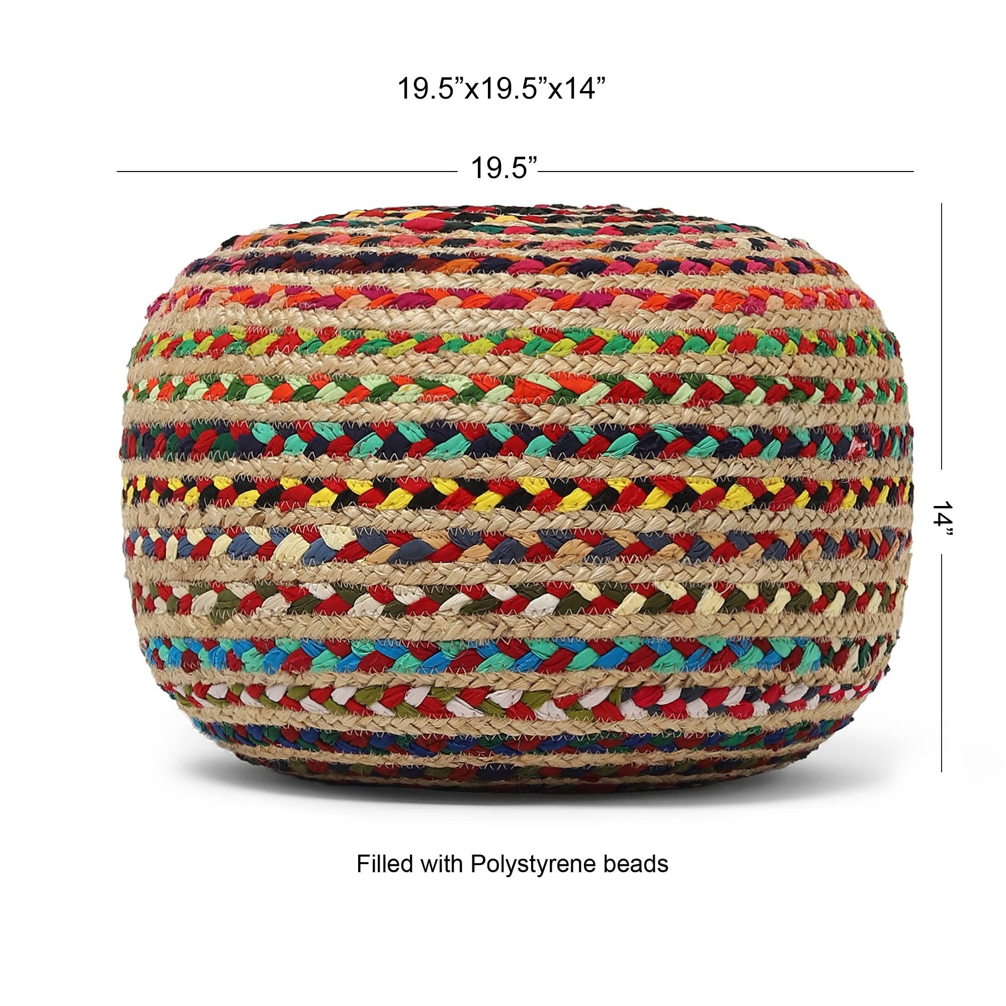 REDEARTH Round Pouf Jute and Cotton (19.5"x19.5"x14") Multi for wholesale on Faire1