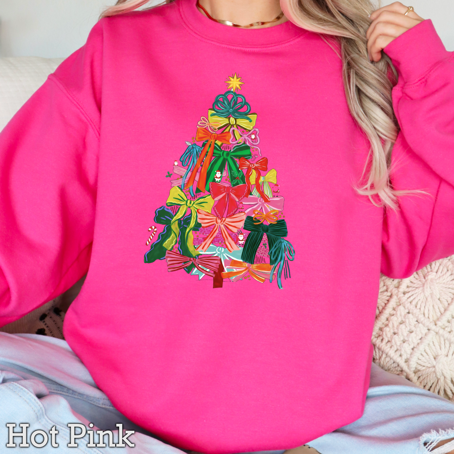 Shoppe SHC - Wholesale Graphic Sweatshirt - Women's - Bow Christmas Tree Christmas Sweatshirt | Gildan 2