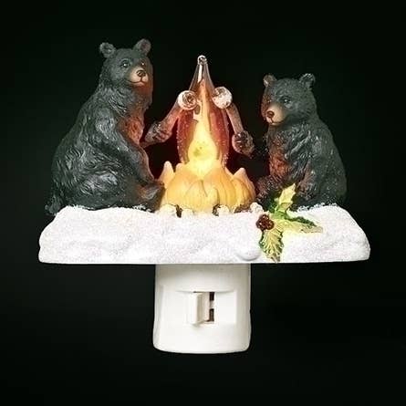Black Bear/Campfire Christmas Nightlight w/Flickering Bulb for wholesale by Roman