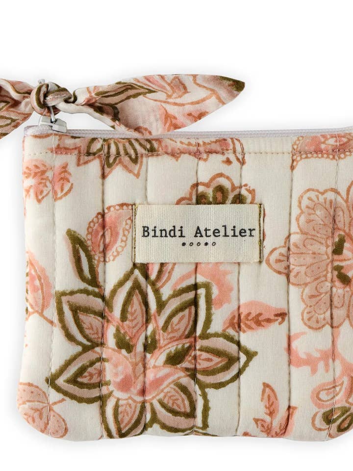 Quilted cotton wallet with block print - Matira Blush for wholesale by Bindi Atelier