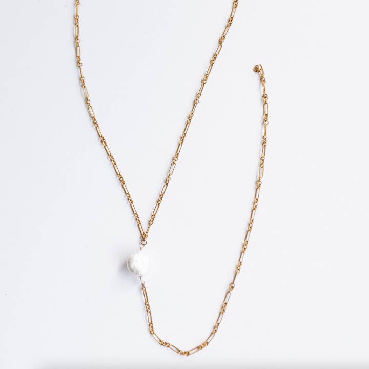 The Dainty Coin Pearl Lariat for wholesale by Jay Nicole Designs