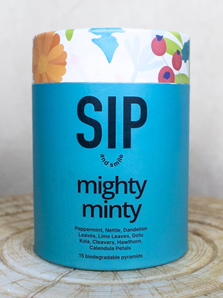 Tubo Poderoso de Menta com 15 saquetas de chá piramidais biodegradáveis por atacado de Sip and Smile LTD