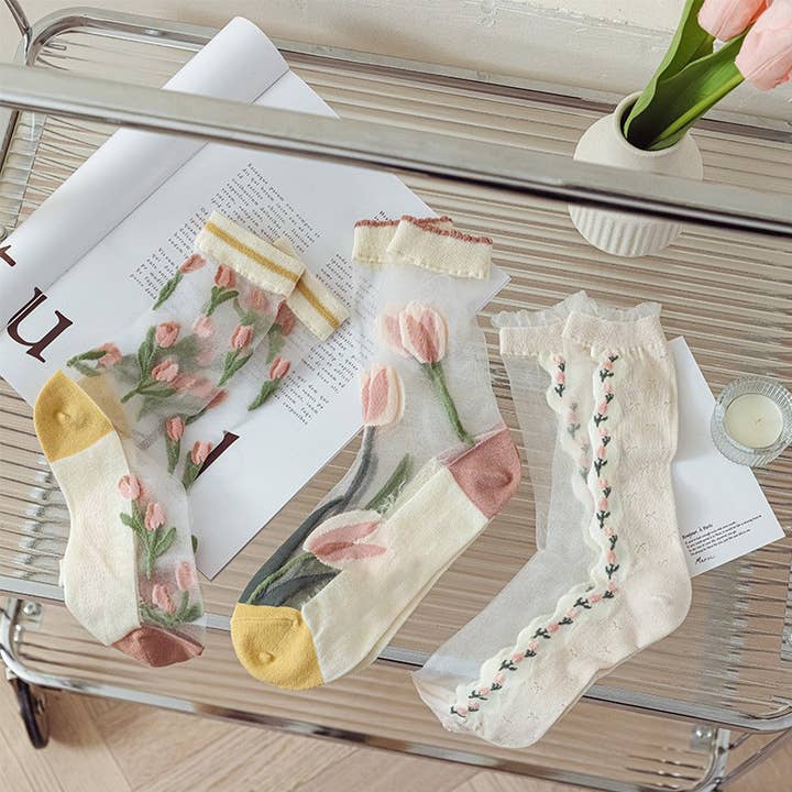 Summer thin glass silk tulip women's socks for wholesale by Tourtiwi