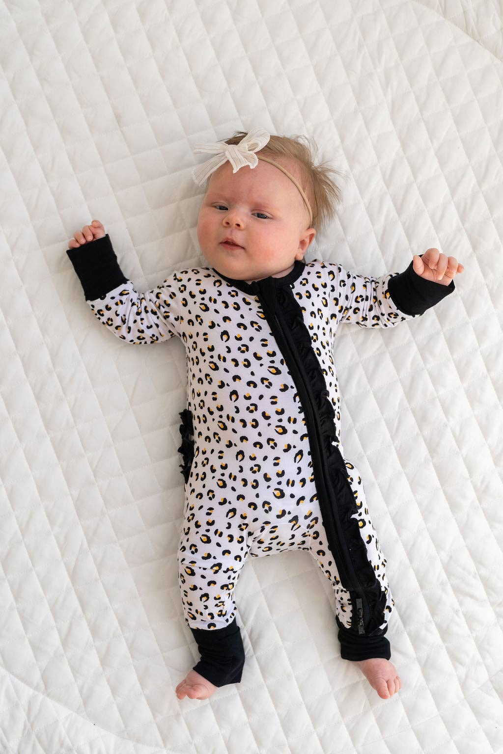 Laree + Co. - Wholesale Sleepsuit - Baby - Allie Leopard Bamboo Ruffle Convertible Footie3
