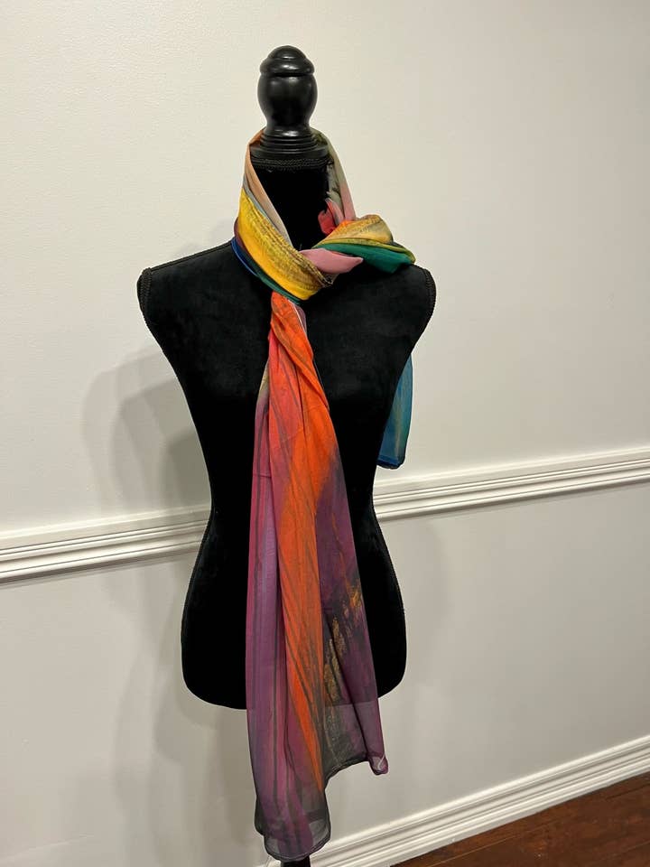 Serenity's Embrace -100% Polyester Georgette Scarf for wholesale by Toronto Art Gallery