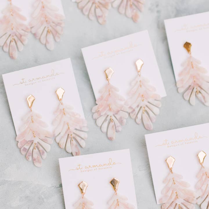 St Armands Designs of Sarasota - Wholesale Dangle Earrings - Pink Petite Palm Statement Drop Earrings3