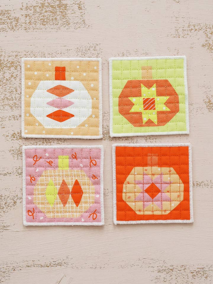 Quilted Pumpkin Coasters - Set of 4, Fall for wholesale by Doe A Deer