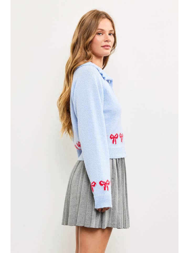 POWDER BLUE WIDE RIB COLLAR SHORT CARDIGAN for wholesale on Faire