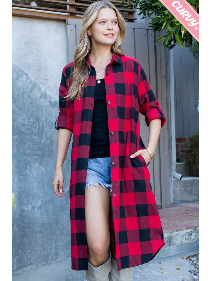 Sweet Lovely by Jen - Wholesale Button Down Shirt - Women's - SW2012PL PLAID BUTTON UP LONG SHIRT17