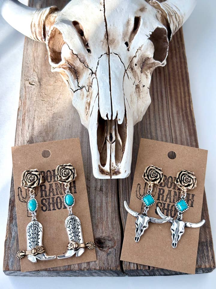 3 Tier Western Style Turquoise Stone Post Drop Earrings for wholesale by Boho Ranch Shop