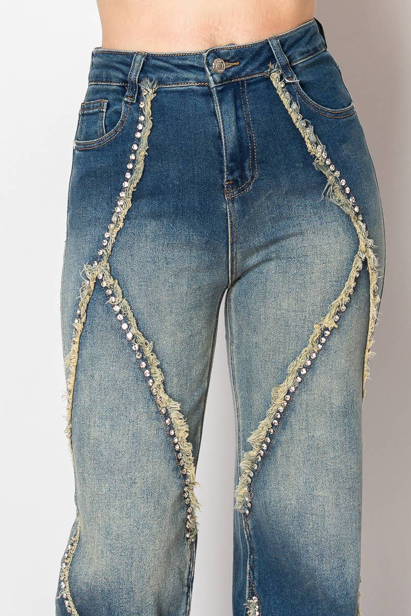 Nina Rossi Jeans - Wholesale Jeans - Women's - NR2172 - Embellished nailhead acid wash jeans1