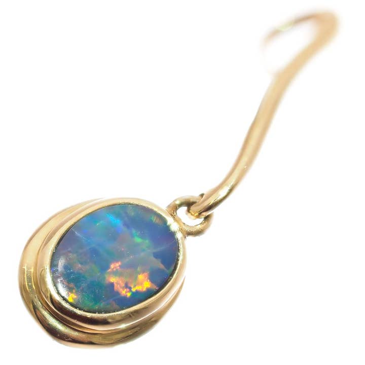 gold oval fiery natural australian opal triplet 14k gold drop pendant, 1" for wholesale by FifiRose
