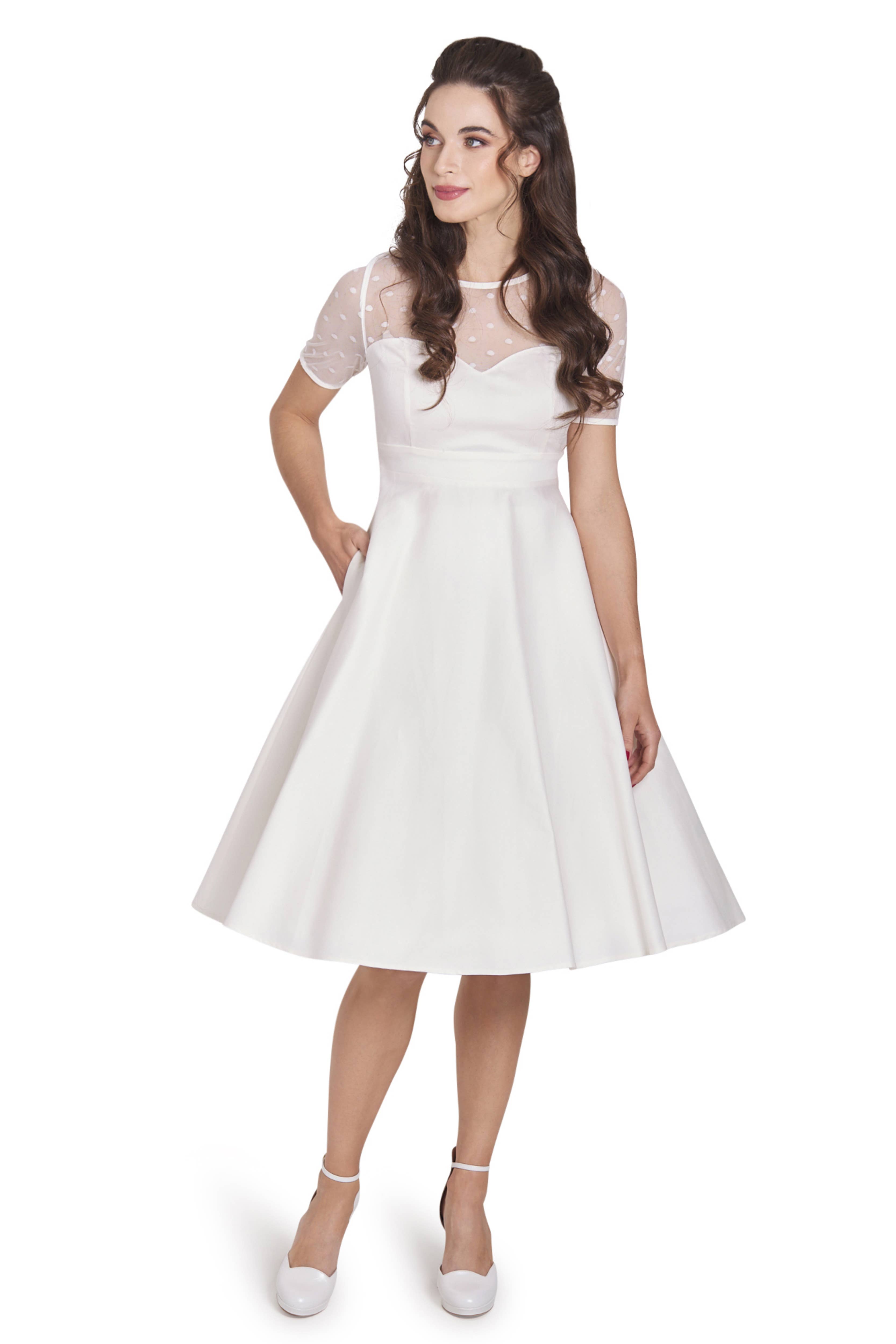 Dolly & Dotty – Vestido - Mulher por atacado – Vestido de Noiva Elizabeth II de Tule com Poás e Mangas Curtas9