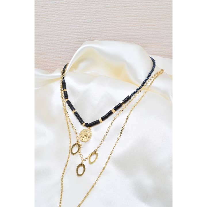 Kapyco - Wholesale Pendant/Charm Necklace - Golden steel three-row necklace - BJ210155OR1