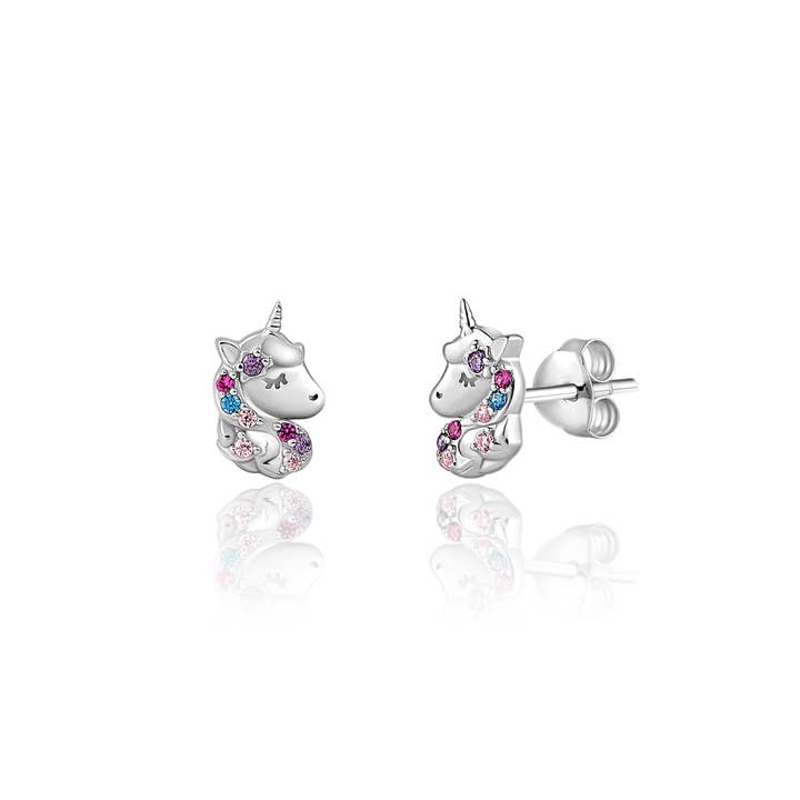 Girl Nation - Vente Boucles d'oreilles – enfant - Boucles d'oreilles licorne | Argent sterling 925 | CZ multicolore3