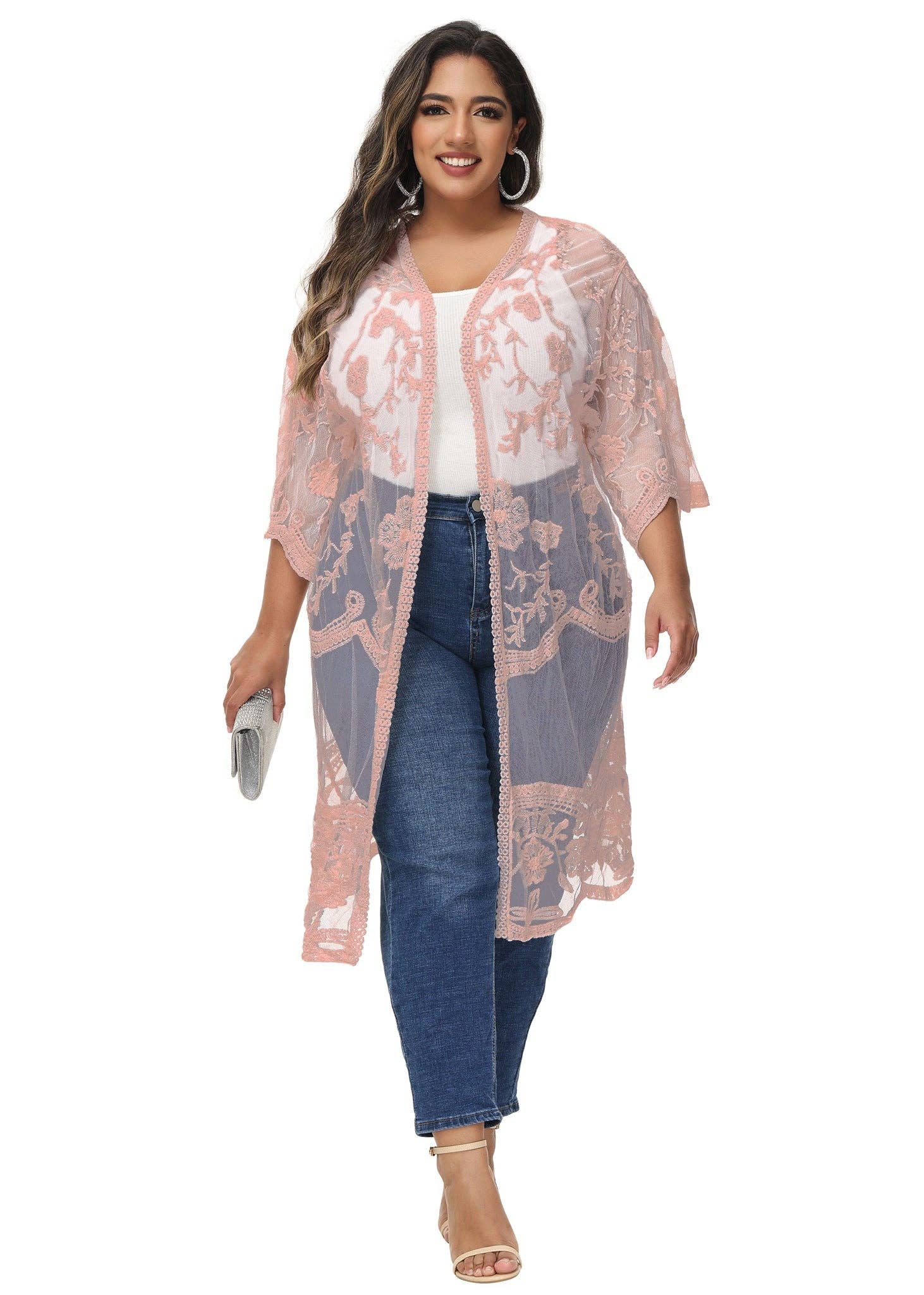 Anna Kaci Wholesale - Wholesale Cardigan - Women's - Women's Plus Size Lace Cardigan Open Front Floral Cardigan3