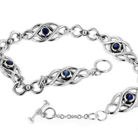 Silver Insanity - Wholesale Link & Chain Bracelet - Sterling Silver Dark Blue Sapphire Celtic Knot Bracelet 7.5"