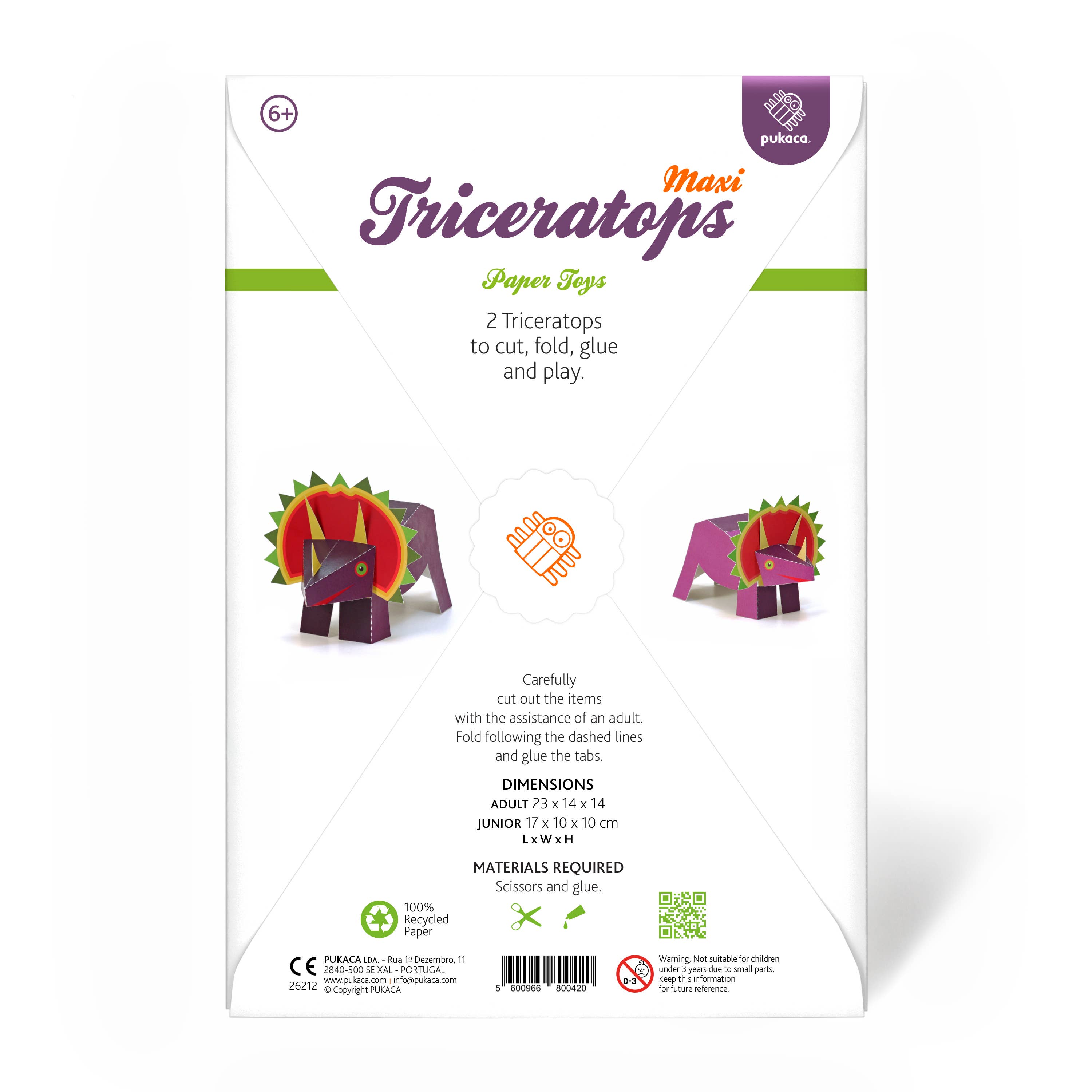 pukaca - Wholesale Toy Set - Kids - Maxi Triceratops Paper Toys2