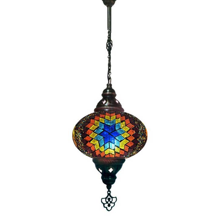 Hanging Mosaic Chandelier Lamp - Multi Colored Star w/Dark for wholesale by Access by Mediterranean Concepts