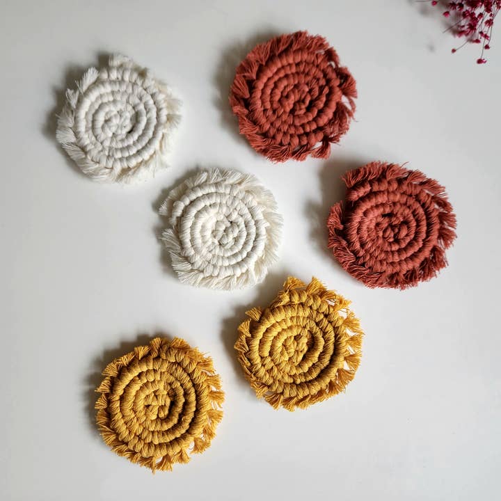 Handmade By Uruba - Wholesale Car coaster – women's - Set of 2 Macrame Car Coasters, Cute Boho Car Accessory16