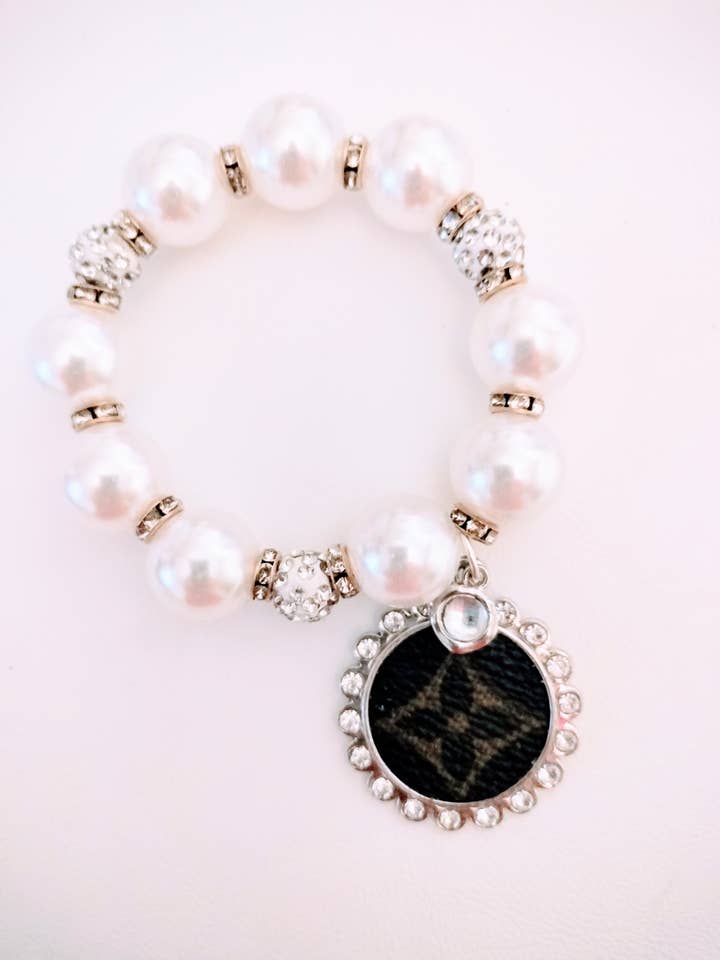 Pearl & Rhinestone Beads- Up-Cycled Charm Bracelet for wholesale by Contagious Couture