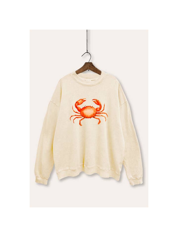 VINTAGE POINT USA - Wholesale Graphic Sweatshirt - Women's - *BEST SELLER* RED CRAB GRAPHIC MINERAL WASH SWEATSHIRT4