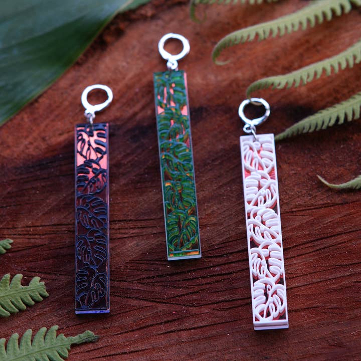 Monstera Frame Earring - Laser Cut Acrylic for wholesale by Kaumana Crochet and Crafts