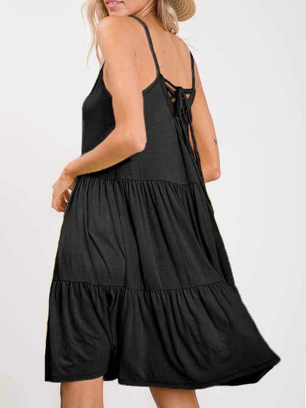 7th Ray - Wholesale Dress - Women's - Tiered Adjustable Tied Back Lace Up Flowy Mini Dress D246918