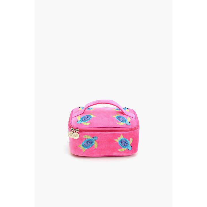 America & Beyond - Vente Boîte/rangement à bijoux - Boîte à bijoux brodée en velours, tortue rose