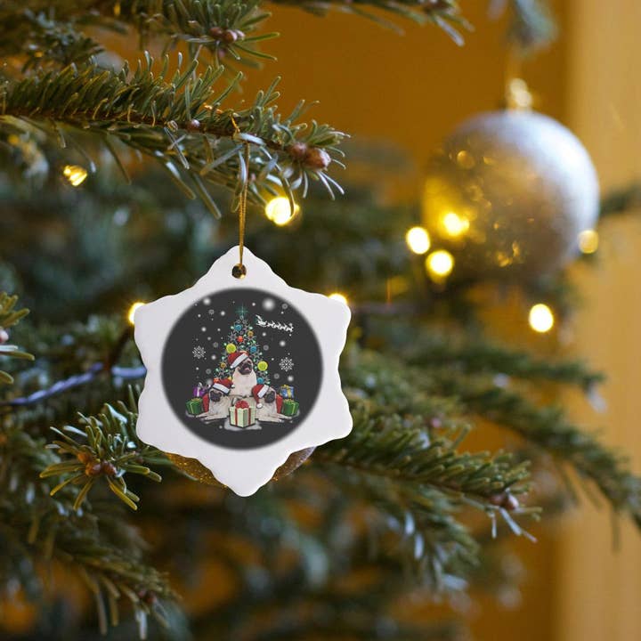 3dRose - Wholesale Ornament - 3dRose, Xmas Pug Dog in Christmas Style with Gifts and Snowflakes, Ornament6