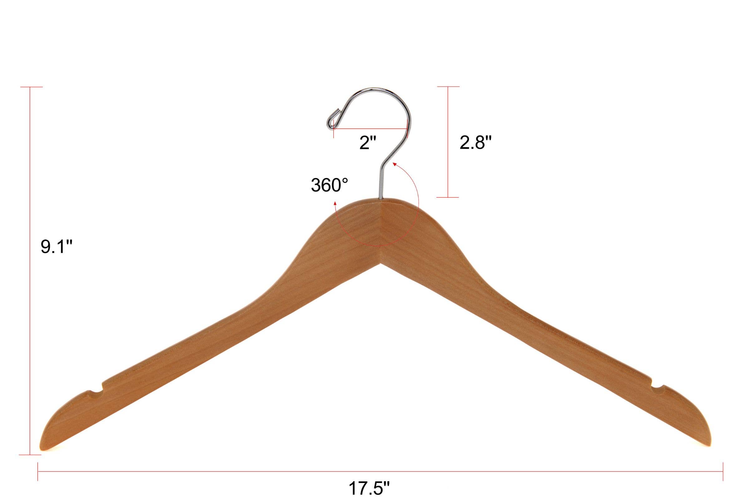 Quality Hangers - Wholesale Clothes Hangers - W031 Semi Curved Wooden Hangers, 17.5" Natural - 80 Hangers5