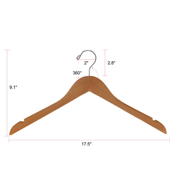 Quality Hangers - Wholesale Clothes Hangers - W031 Semi Curved Wooden Hangers, 17.5" Natural - 80 Hangers5