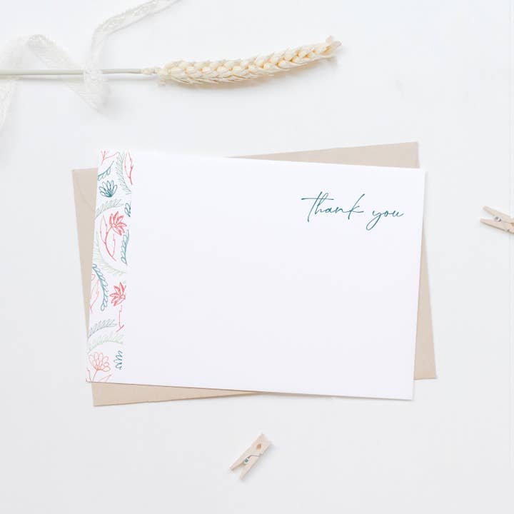 Set of 20 Minimal Floral Thank You Flat Stationery Note Card for wholesale by Lilly Belle Paperie