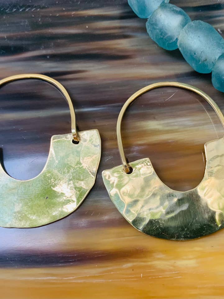 Half Moon Hammered Brass Earring for wholesale by Commonality Cooperative