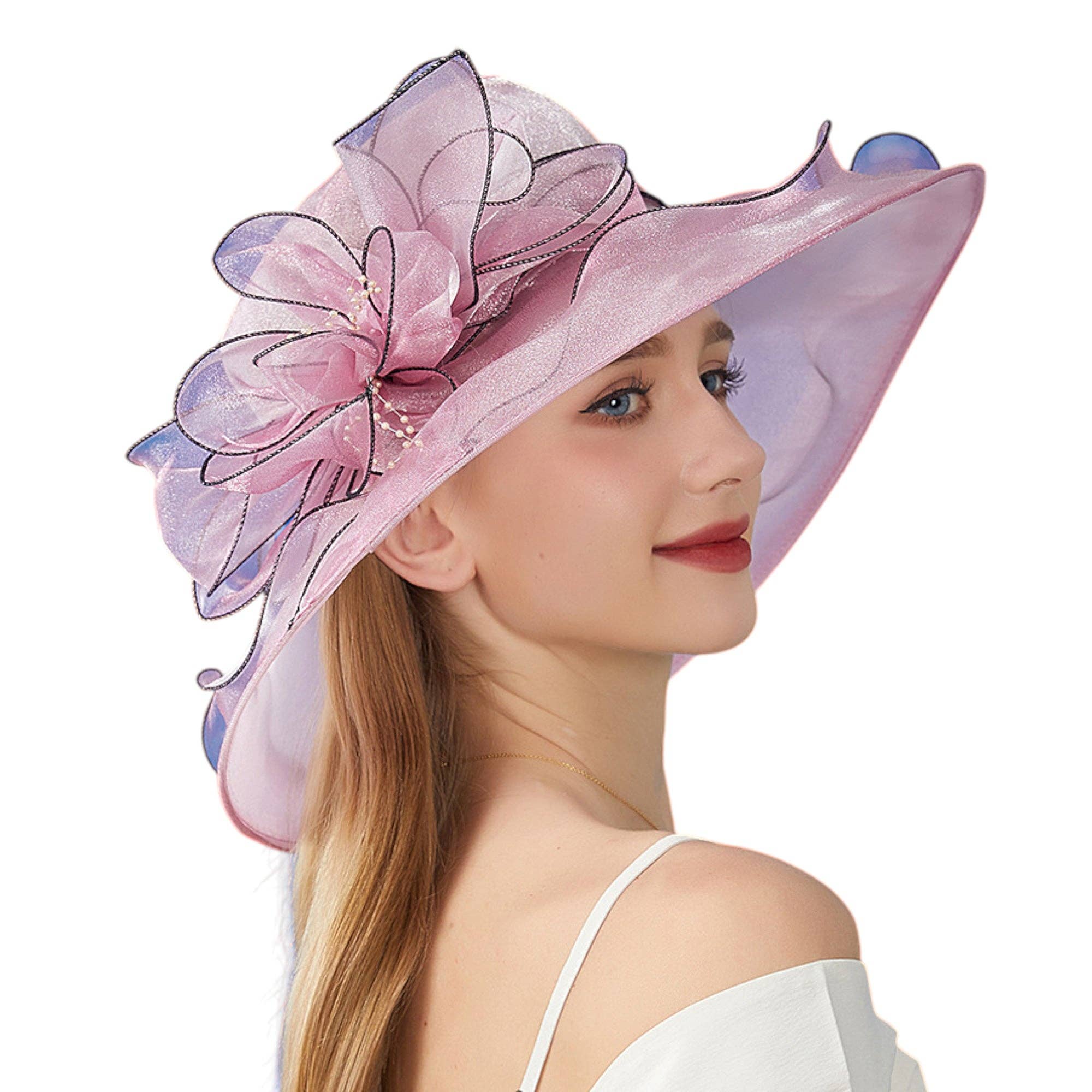 AK Brand - Wholesale Fascinator Hat - Women's - Wide Brim Organza Dress Hat with Sheer Ribbon Floral Design0