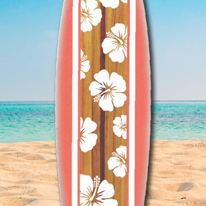 Jarmz Designs - Vente Décoration murale - DÉCOR MURAL DE PLANCHE DE SURF HIBISCUS CORAIL2