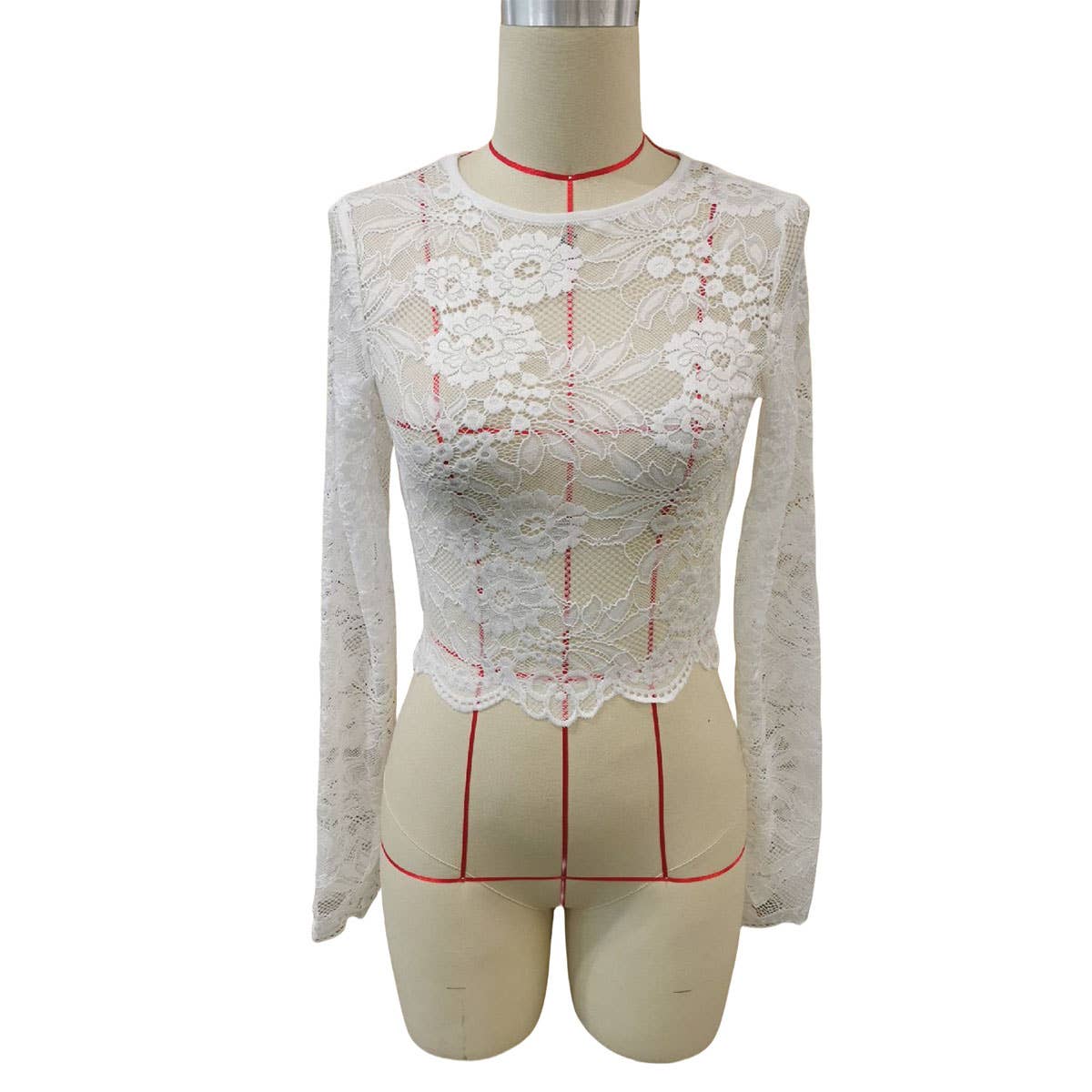 ACCITY - Wholesale Blouse - Women's - LACE FLORAL PRINT CROPPED SLIM FIT T-SHIRT TOP_CWTBLL34315