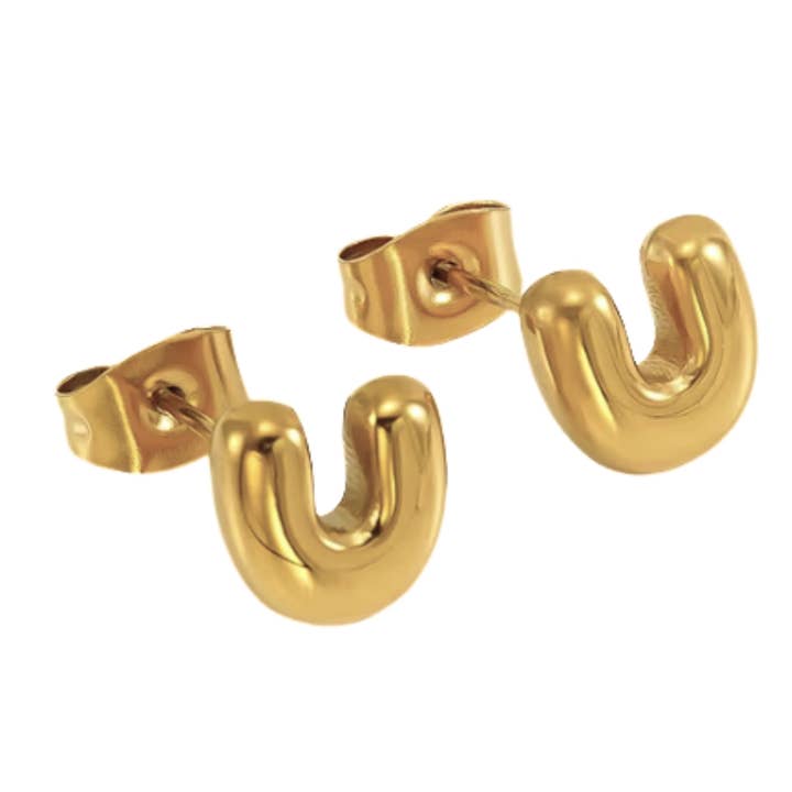 Gelbgold Bubble Letter Mini Ohrstecker mit Buchstaben aus 18K Goldstahl für den Großhandel auf Faire22