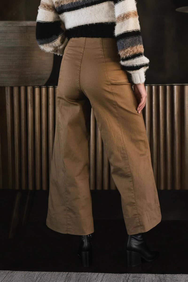 COFFEE CWBLP01213_SOLID COLOR CASUAL PATCHWORK WIDE-LEG PANTS for wholesale on Faire3