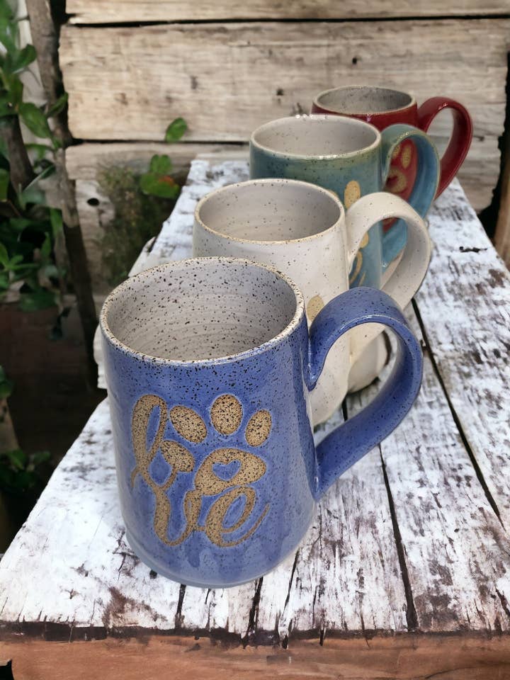 Love with a Paw Mug for wholesale by Stoney Ridge Pottery