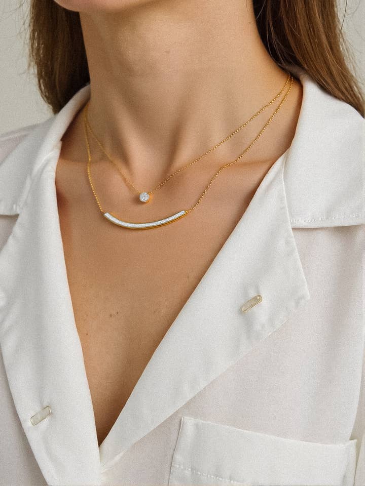 Lorenza 18K Gold Non-Tarnish Layered Smile CZ Necklace for wholesale by Flânerie by MAIQ