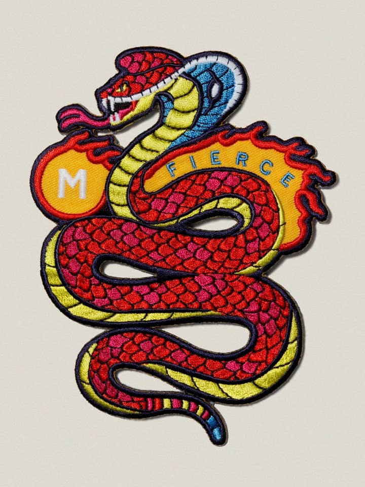 Small Iron-On Embroidered Badge: Fierce Cobra for wholesale by House of Minimus