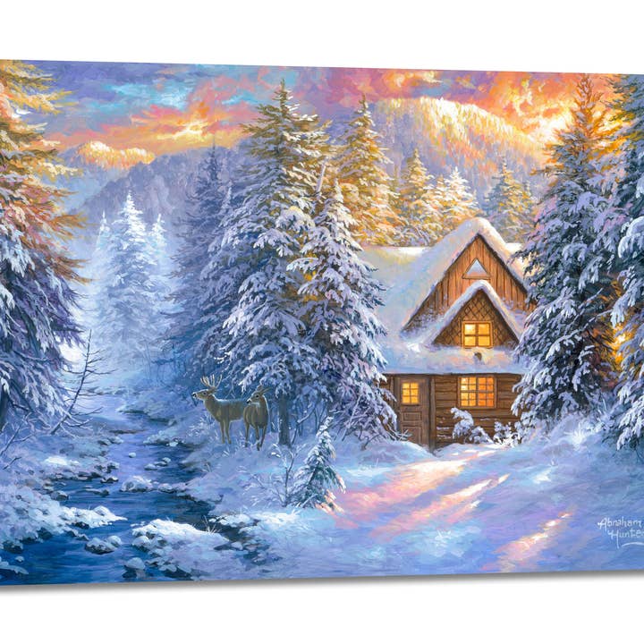 Winter Mountain Retreat 18x24 Fully Illuminated LED Wall Art for wholesale by Glow Decor