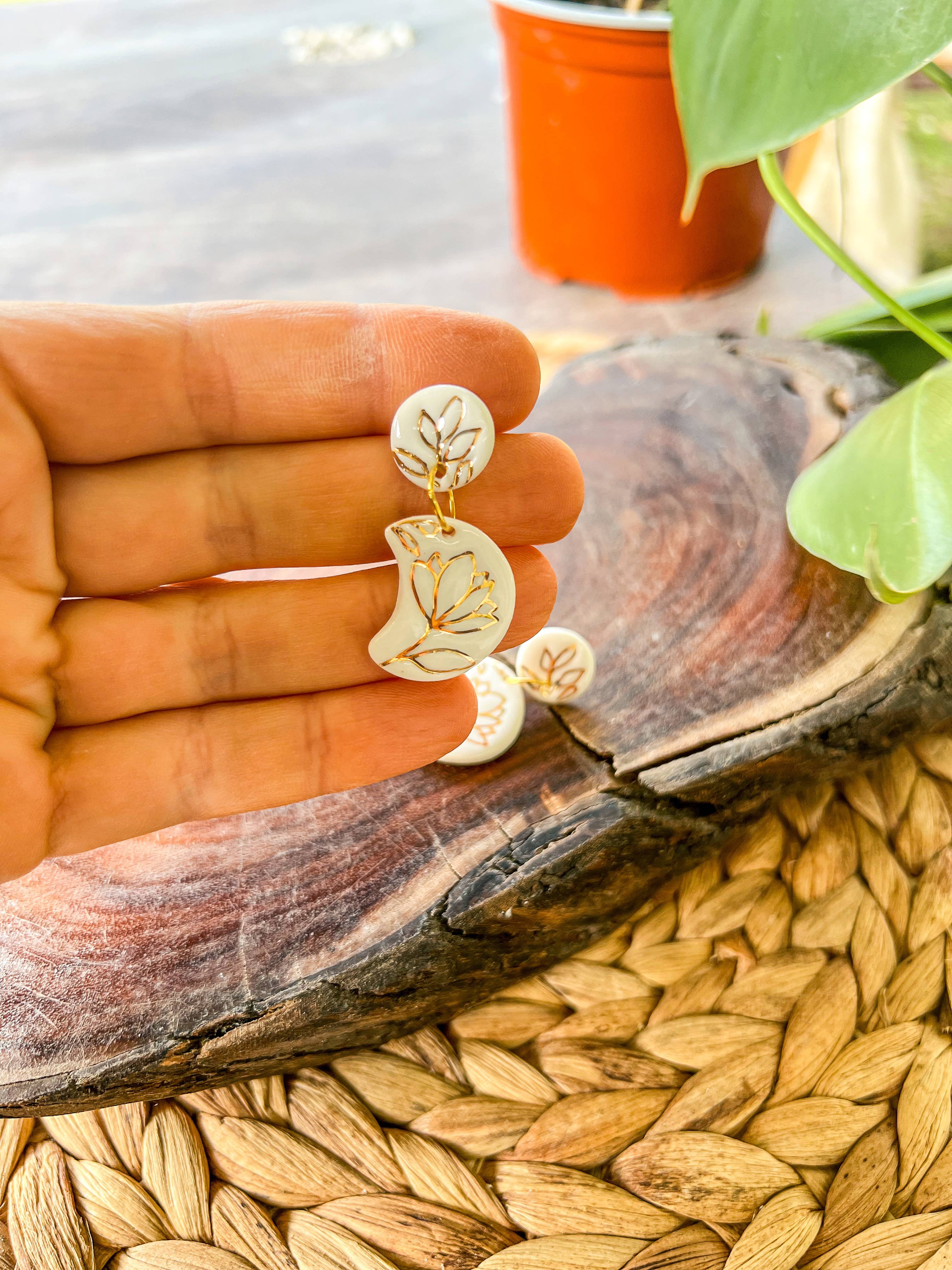 Wolf and Clay Pty Ltd - Wholesale Dangle Earrings - Floral Moon - Porcelain Earrings4