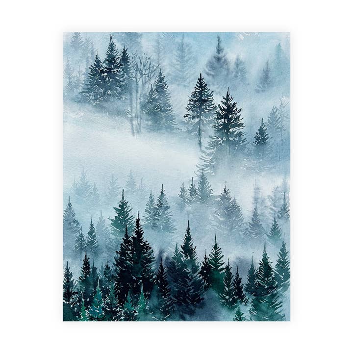 "Segreti" Stampa d'Arte ad Acquerello di Alberi nella Nebbia della Foresta per la vendita all'ingrosso da parte di Elena Markelova Arts