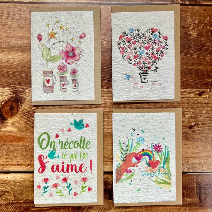 Set of 4x3 Seeded Love Cards - Valentine's Day for wholesale by Les cartes de Lulu