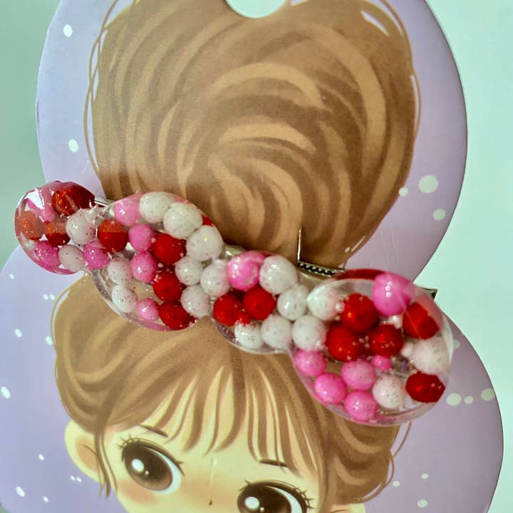 Pink, Red, and White Pearl Sprinkles Circles Hair Clip for wholesale by GRL PWR Jewelry